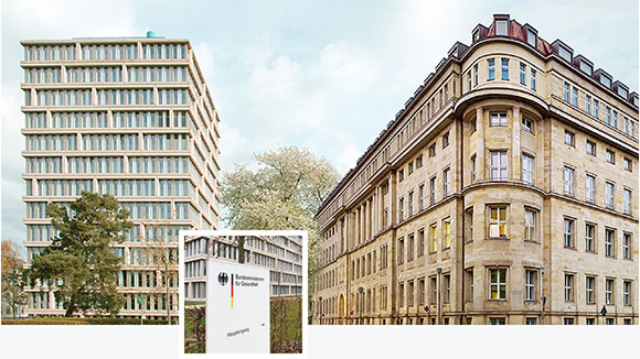 Außenansicht vom BMG-Gebäude in Bonn und Berlin.