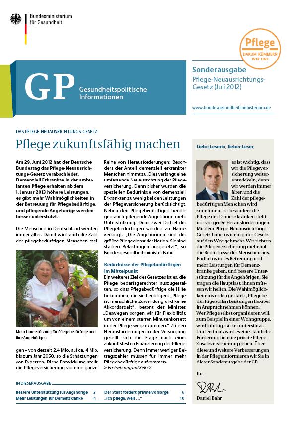 Gesundheitspolitische Informationen - Sonderausgabe Pflege-Neuausrichtungs-Gesetz