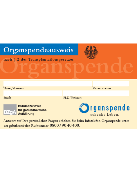 Sonderformat: Organspendeausweis