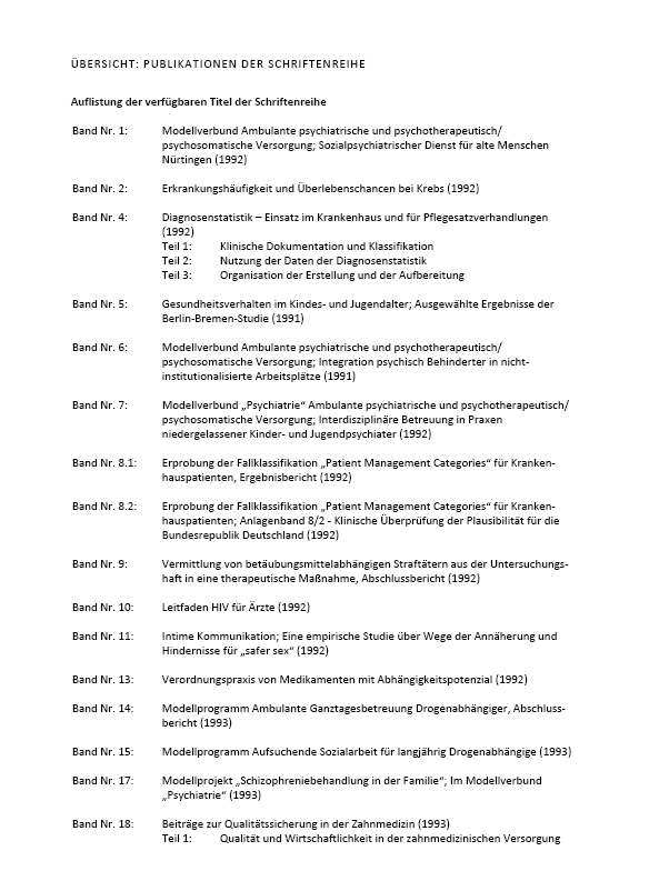 Übersicht: Schriftenreihe des Bundesministeriums für Gesundheit
