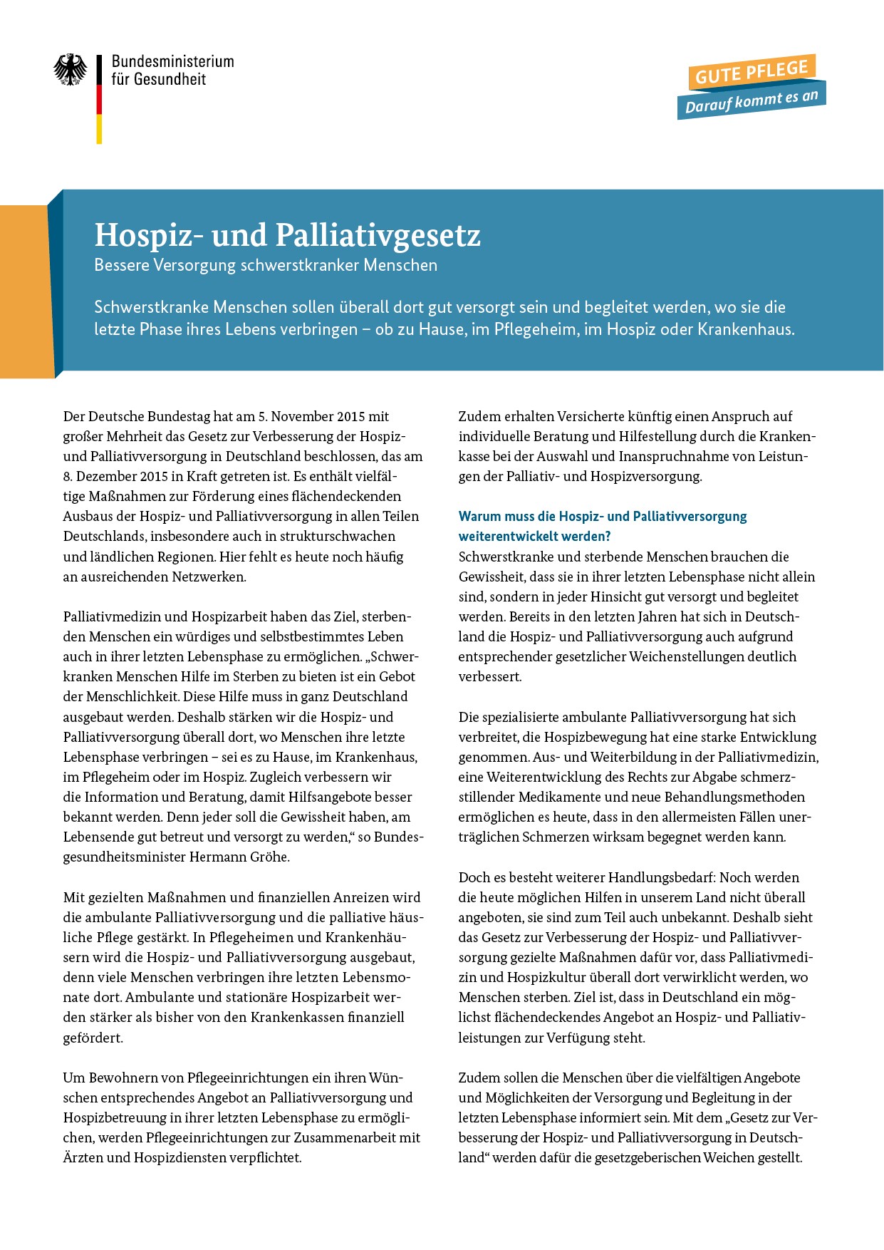 Flyer: Hospiz- und Palliativgesetz
