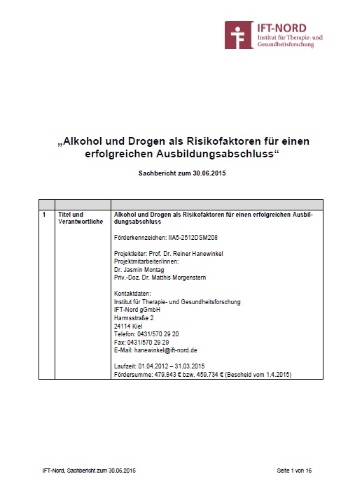 Abschlussbericht: Alkohol und Drogen als Risikofaktoren für einen erfolgreichen Ausbildungsabschluss