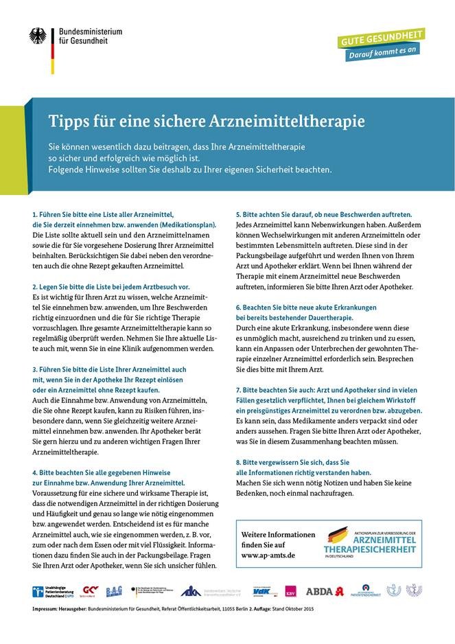 Tipps für eine sichere Arzneimitteltherapie