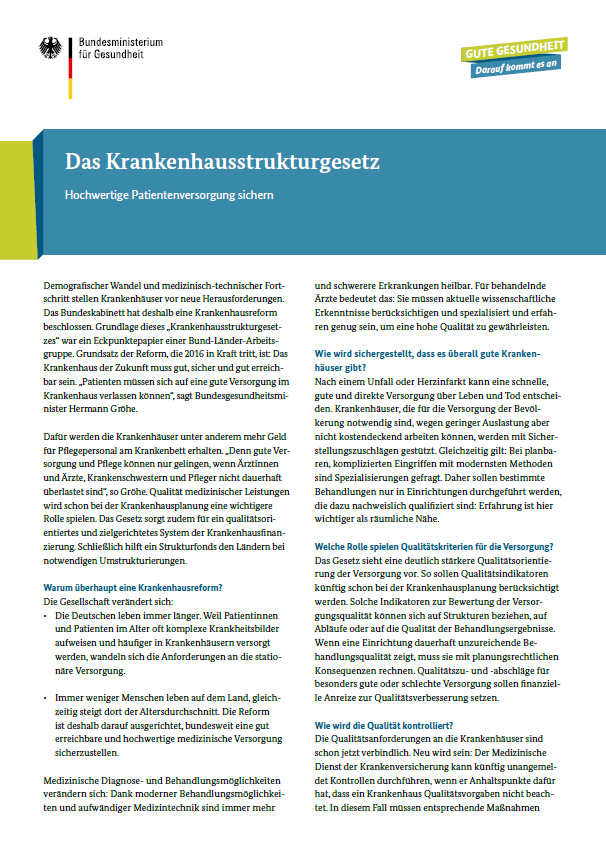 Flyer: Das Krankenhausstrukturgesetz – Hochwertige Patientenversorgung sichern
