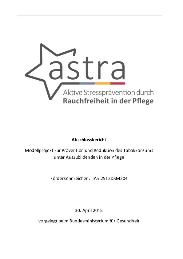 Abschlussbericht: Modellprojekt zur Prävention und Reduktion des Tabakkonsums unter Auszubildenden in der Pflege
