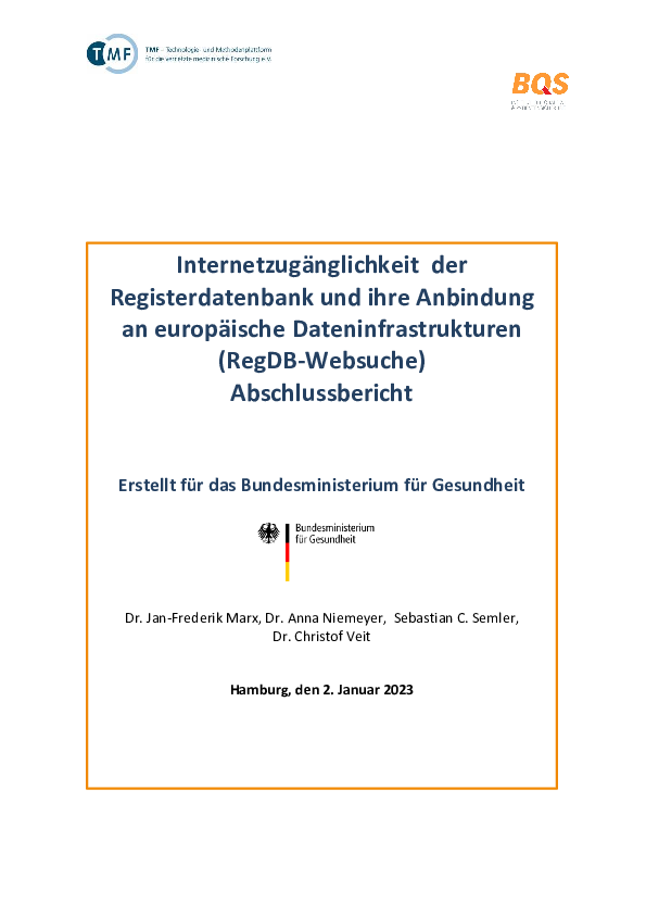 Abschlussbericht: Internetzugänglichkeit der Registerdatenbank und ihre Anbindung an europäische Dateninfrastrukturen (RegDB-Websuche)