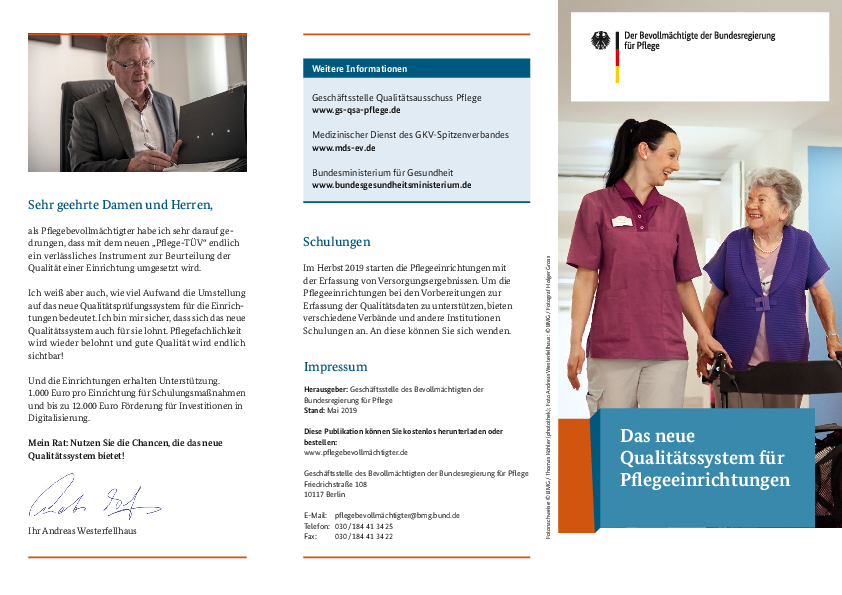 Informationsflyer: Das neue Qualitätssystem für Pflegeeinrichtungen Vorschaubild: Flyer "Das neue Qualitätssystem für Pflegeeinrichtungen"