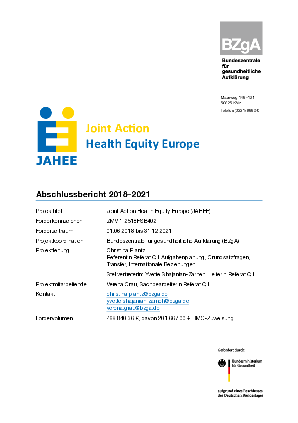 Joint Action Health Equity Europe (JAHEE) – Abschlussbericht 2018–2021