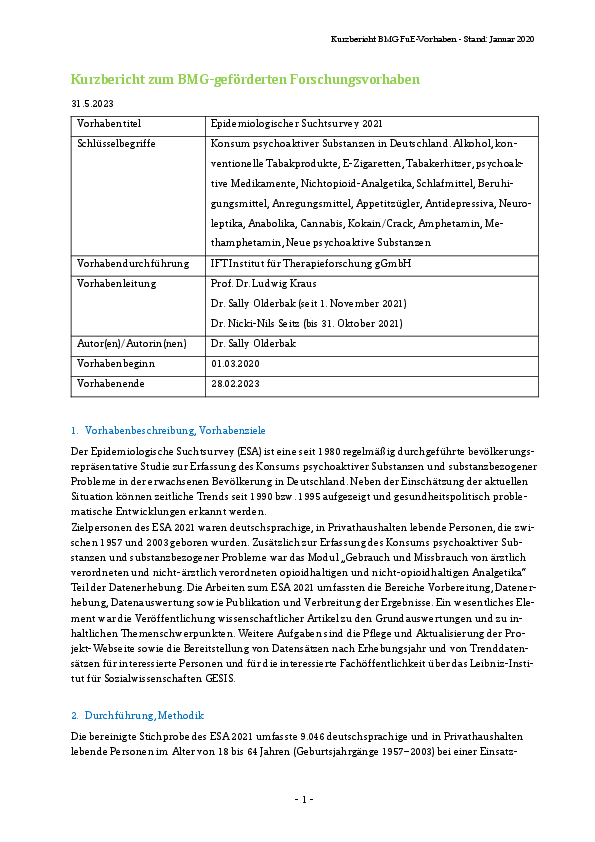 Der Epidemiologische Suchtsurvey (ESA)