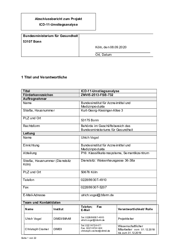 Abschlussbericht zum Projekt ICD-11-Umstiegsanalyse