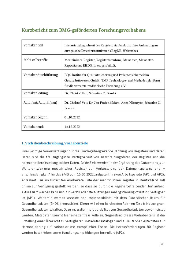 Internetzugänglichkeit der Registerdatenbank und ihre Anbindung an europäische Dateninfrastrukturen (RegDB-Websuche)