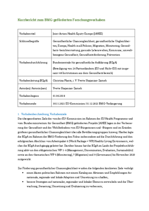 Kurzbericht: Joint Action Health Equity Europe (JAHEE) – Abschlussbericht 2018–2021