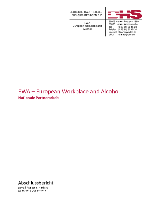 Abschlussbericht: EWA - European Workplace and Alcohol