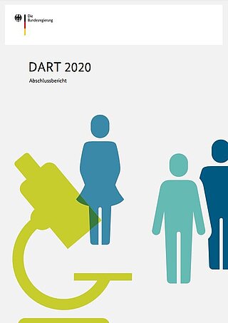 Illustration mit Menschen in unterschiedlichen Blautönen und einem grünen Mikroskop.
