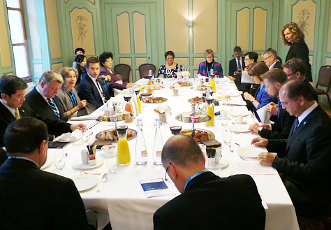 Foto: Bundesgesundheitsminister Hermann Gröhe mit anderen Teilnehmenden der Weltgesundheitsversammlung