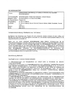 Kurzbericht: Aufwand-Nutzen-Abschätzung zum Aufbau und Betrieb eines nationalen Mortalitätsregisters
