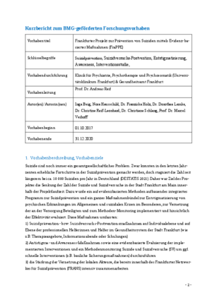 Kurzbericht zum BMG-geförderten Forschungsvorhaben - ESOR - Evaluation suizidpräventiver Effekte und Optimierung der regi-onalen Bündnisse gegen Depression