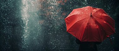 roter Regenschirm im Regen