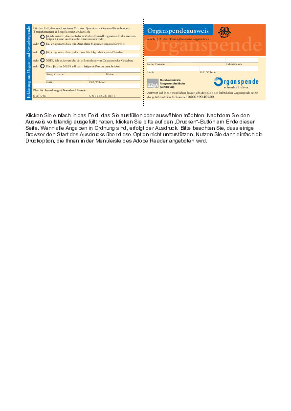Sonderformat: Organspendeausweis
