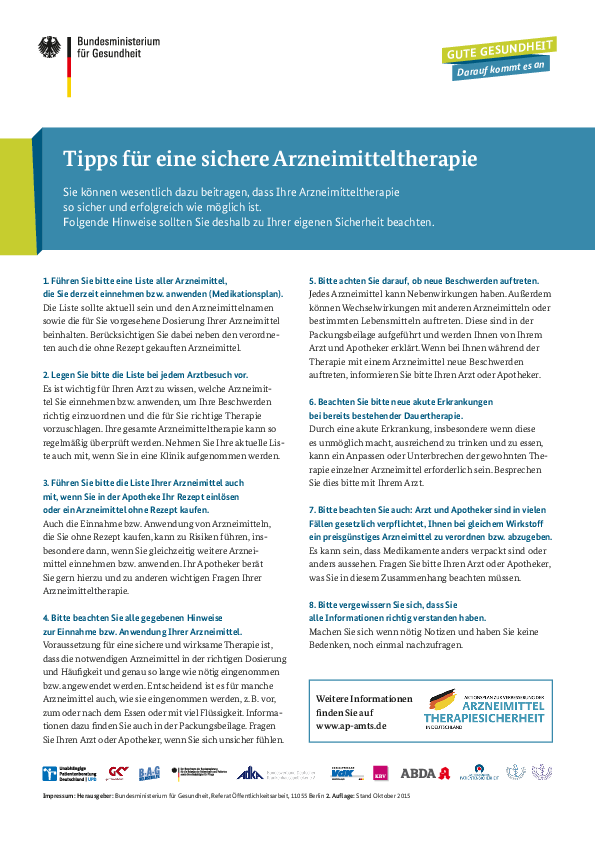 Tipps für eine sichere Arzneimitteltherapie