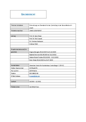 Entwicklung von Standards für das Controlling in der Gesunheitswirtschaft