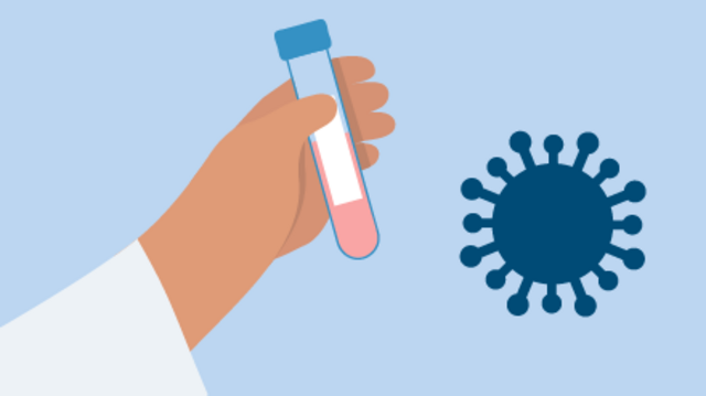 Coronavirus Schaubild mit einer Hand, die ein Reagenzglas hält