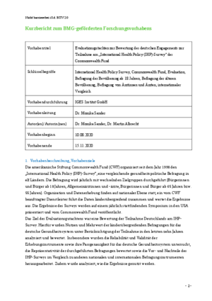 Evaluationsgutachten zur Bewertung des deutschen Engagements zur Teilnahme am „International Health Policy (IHP)-Survey" des Commonwealth Fund