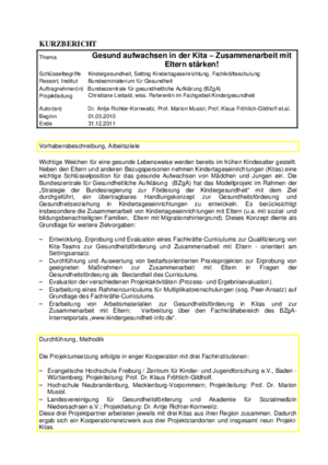 Kurzbericht: Gesund aufwachsen in der Kita – Zusammenarbeit mit Eltern stärken!