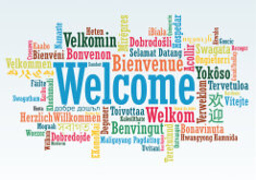 Word cloud with the word "welcome" in different languages