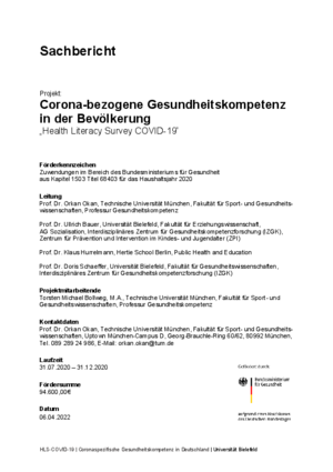 Sachbericht zum Projekt: Corona-bezogene Gesundheitskompetenz in der Bevölkerung "Health Literacy Survey COVID-19"