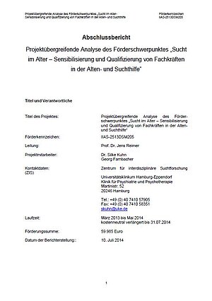 Kurz- und Abschlussberichte: "Sucht im Alter – Sensibilisierung und Qualifizierung von Fachkräften in der Sucht- und Altenhilfe"