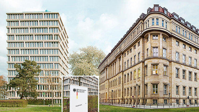 Außenansicht vom BMG-Gebäude in Bonn und Berlin.