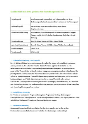 Konferenzprojekt „Gesundheit und Lebensqualität im Alter: Bedeutung verhaltensbezogener Interventionen in der Versorgung“
