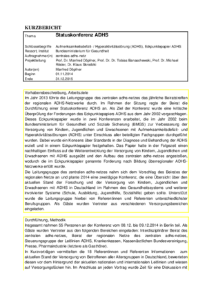 Kurzbericht "Statuskonferenz ADHS"