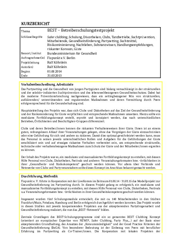 Kurzbericht: BEST - Betreiberschulungstestprojekt
