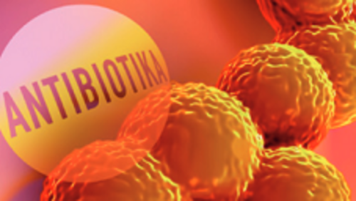 orangene Kugeln mit Schriftzug "Antibiotika"