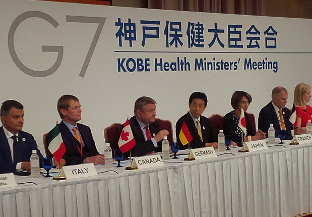 Pressekonferenz beim G7 Gesundheitsminister/innen-Treffen in Kobe