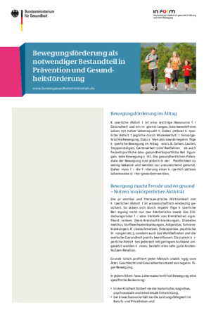 Faltblatt: Bewegungsförderung als notwendiger Bestandteil in Prävention und Gesundheitsförderung