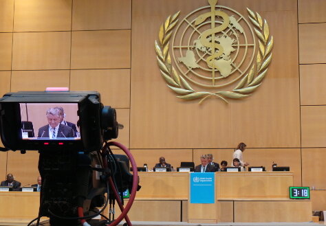 Foto: Bundesgesundheitsminister Hermann Gröhe hält eine Rede vor der Weltgesundheitsversammlung.