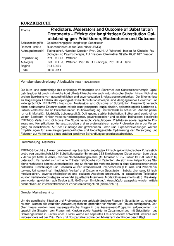 Kurzbericht: PREMOS – Langfristige Substitution Opiatabhängiger