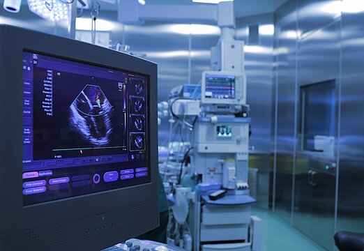 Foto von Bildschirm in Intensivstation oder ähnlichem: Röntgenbild darauf sichtbar