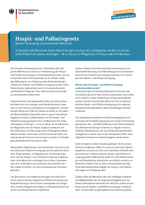 Flyer: Hospiz- und Palliativgesetz