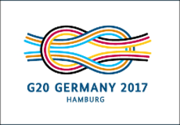 Kreuzknoten-Motiv des G20-Logos mit dem Schriftzug "G20 Germany 2017 Hamburg"