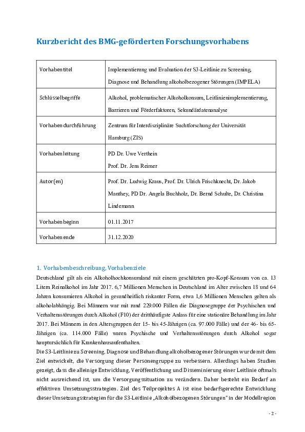 Kurzbericht der Ergebnisse des IMPELA-Projekts