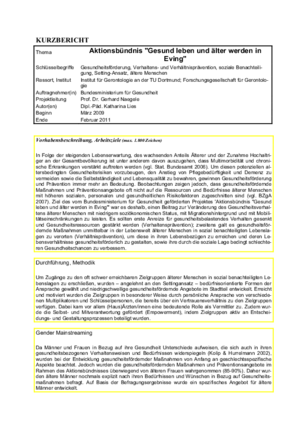 Kurzbericht: Aktionsbündnis "Gesund leben und älter werden in Eving"